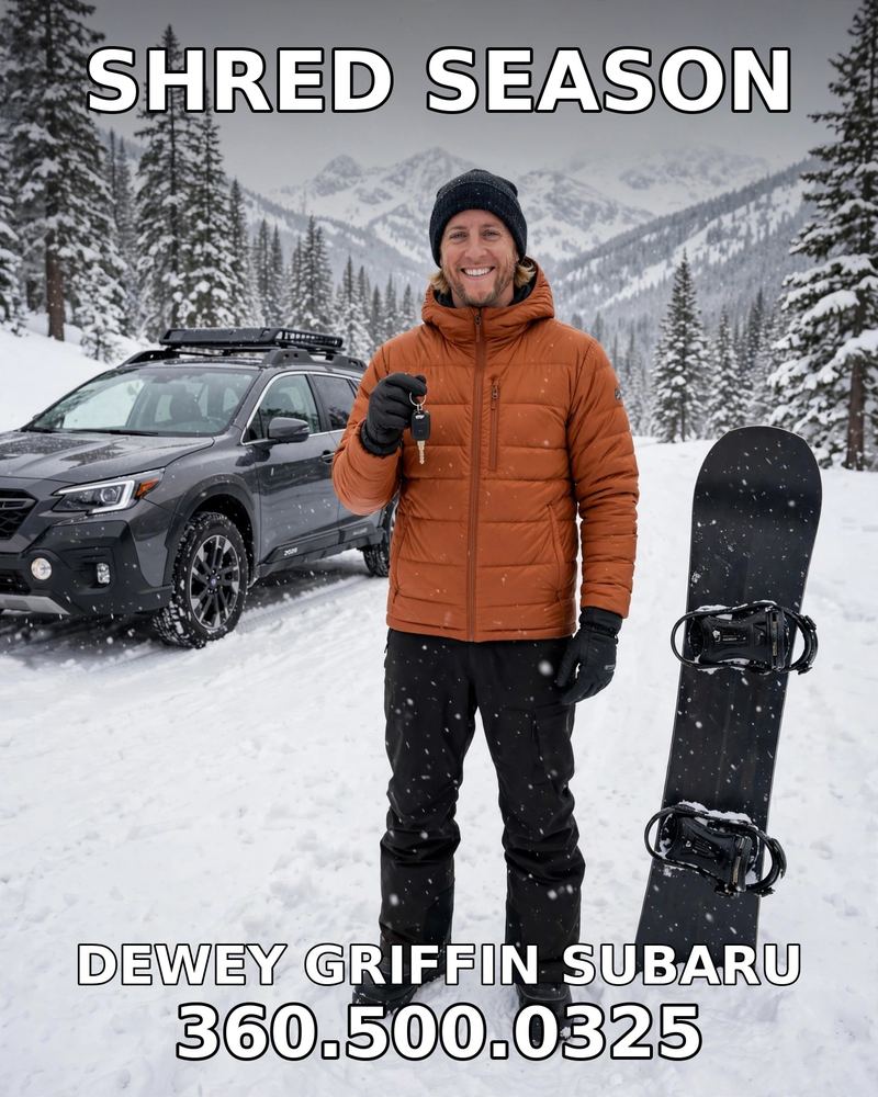 Snowboarder at Mt. Baker with a Subaru